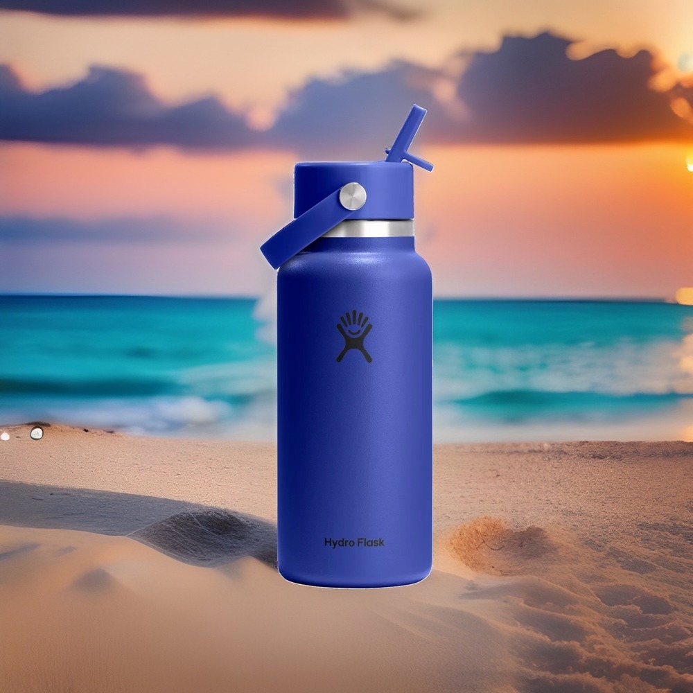 NWT Hydroflask 32 Oz Capri Blue Wide Mouth Flex Straw Hot/Cold Bottle Vivid